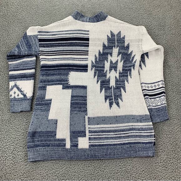 Lucky Brand Blue/White Aztec Print Button-Down Sweater - Picture 9 of 16